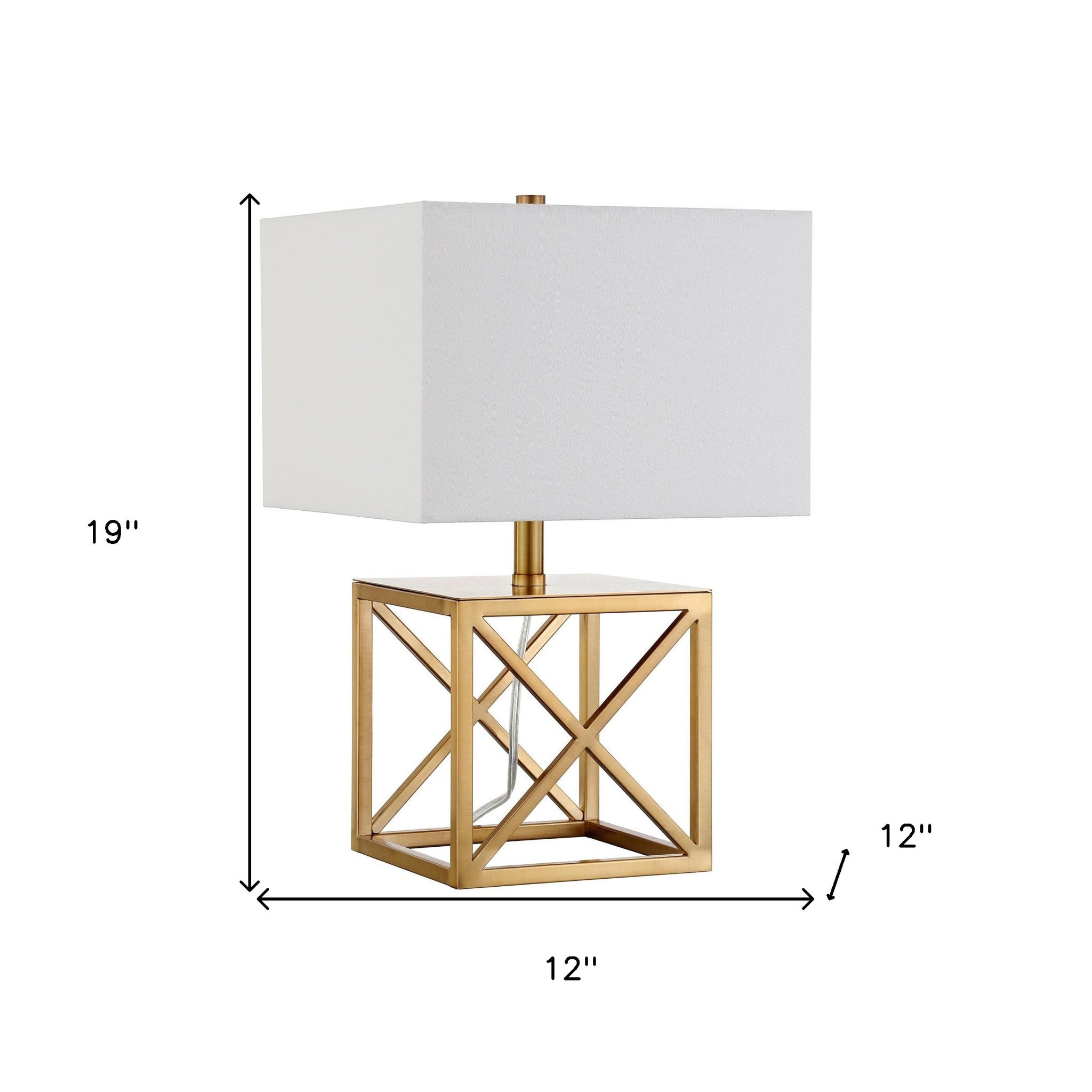 19" Brass Metal Table Lamp With White Square Shade 