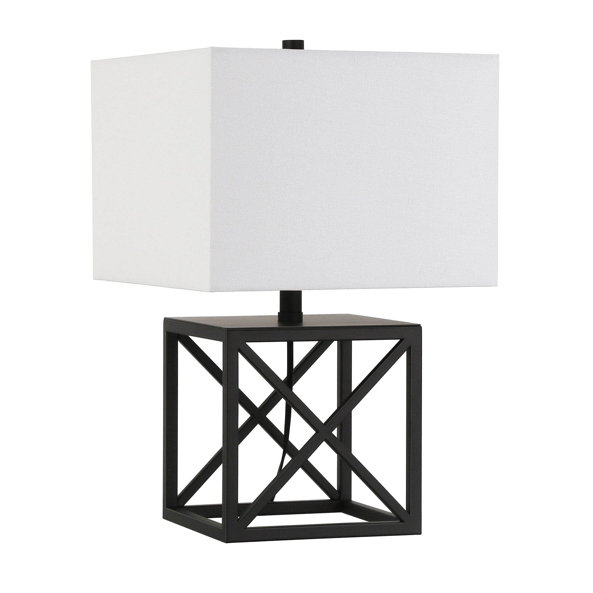 19" Black Metal Table Lamp With White Square Shade