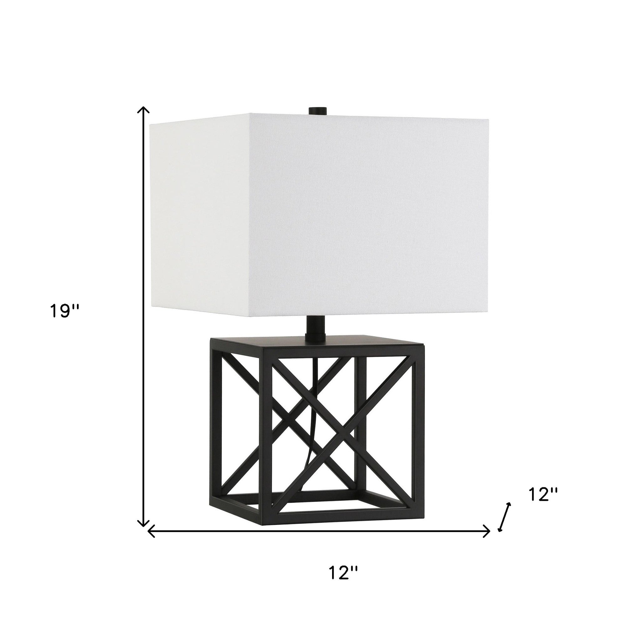 19" Black Metal Table Lamp With White Square Shade 