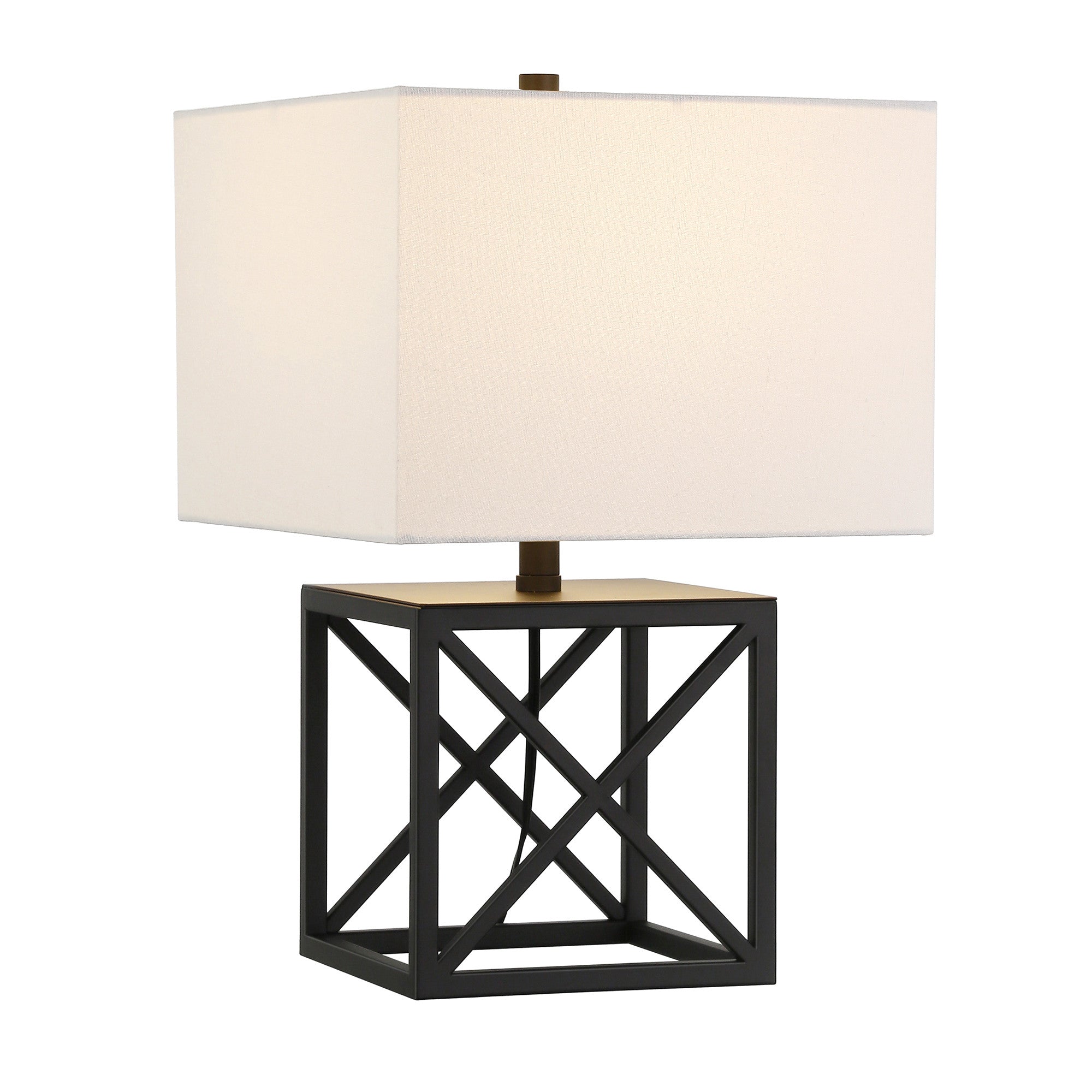 19" Black Metal Table Lamp With White Square Shade