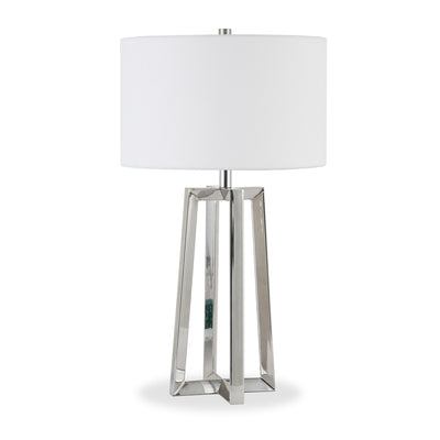 24" Nickel Metal Table Lamp With White Drum Shade 