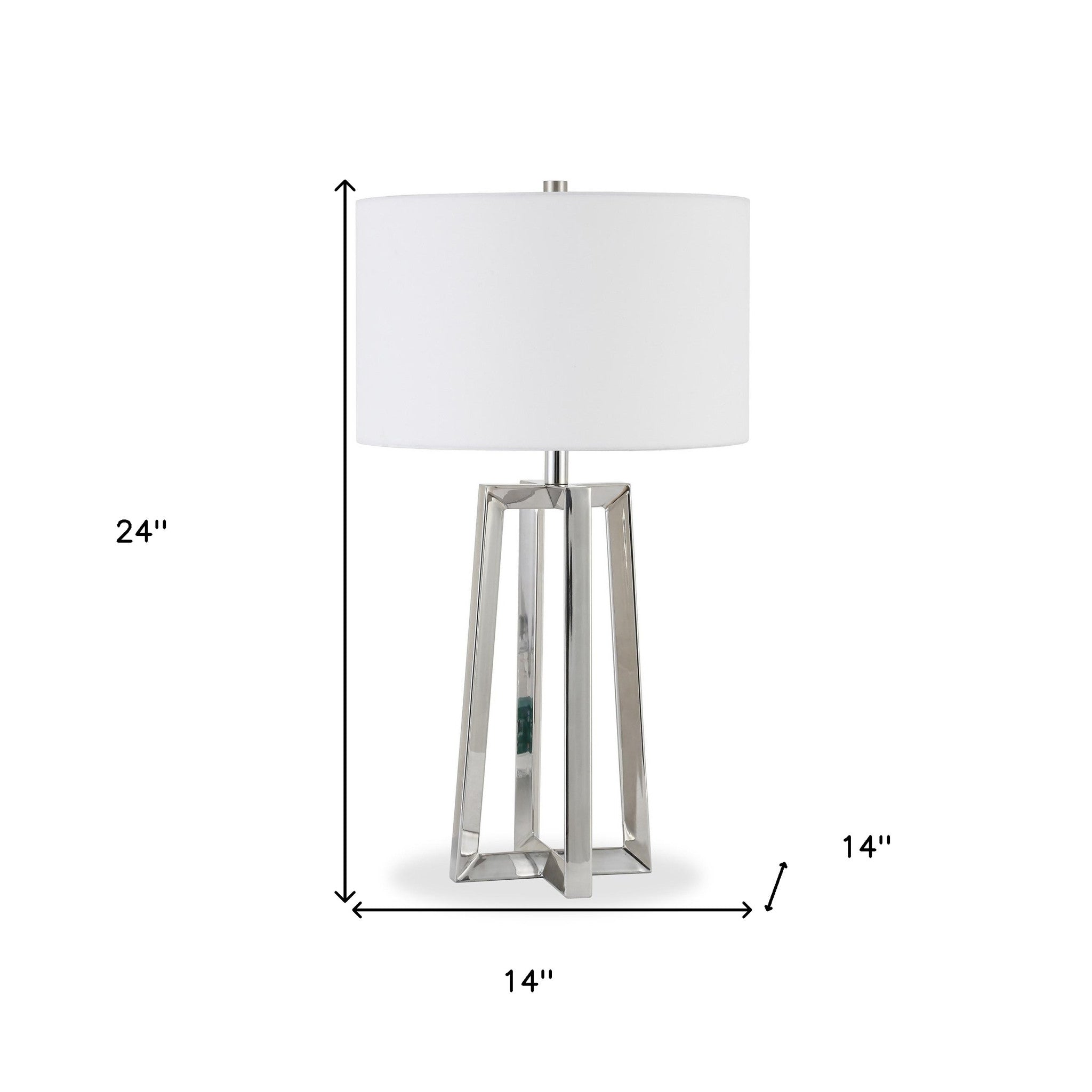 24" Nickel Metal Table Lamp With White Drum Shade 