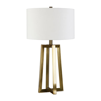 24" Brass Metal Table Lamp With White Drum Shade 