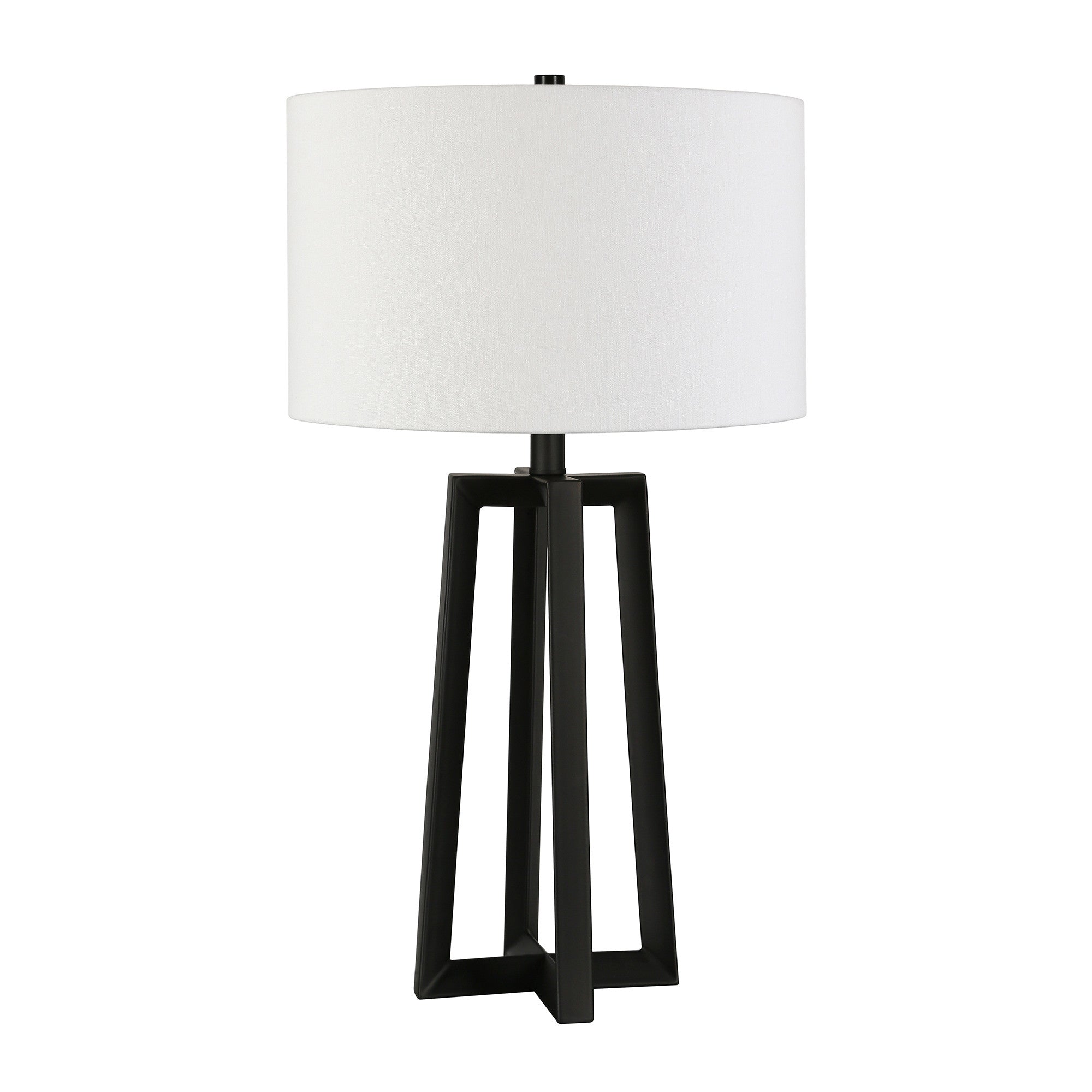 24" Black and White Metal Table Lamp With White Drum Shade