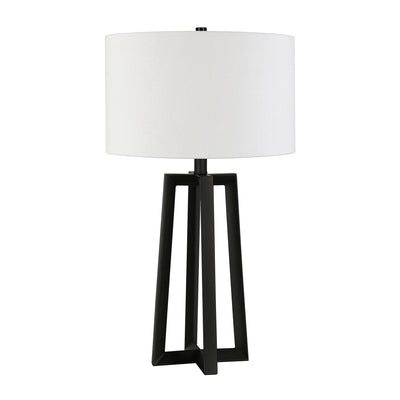 24" Black and White Metal Table Lamp With White Drum Shade 