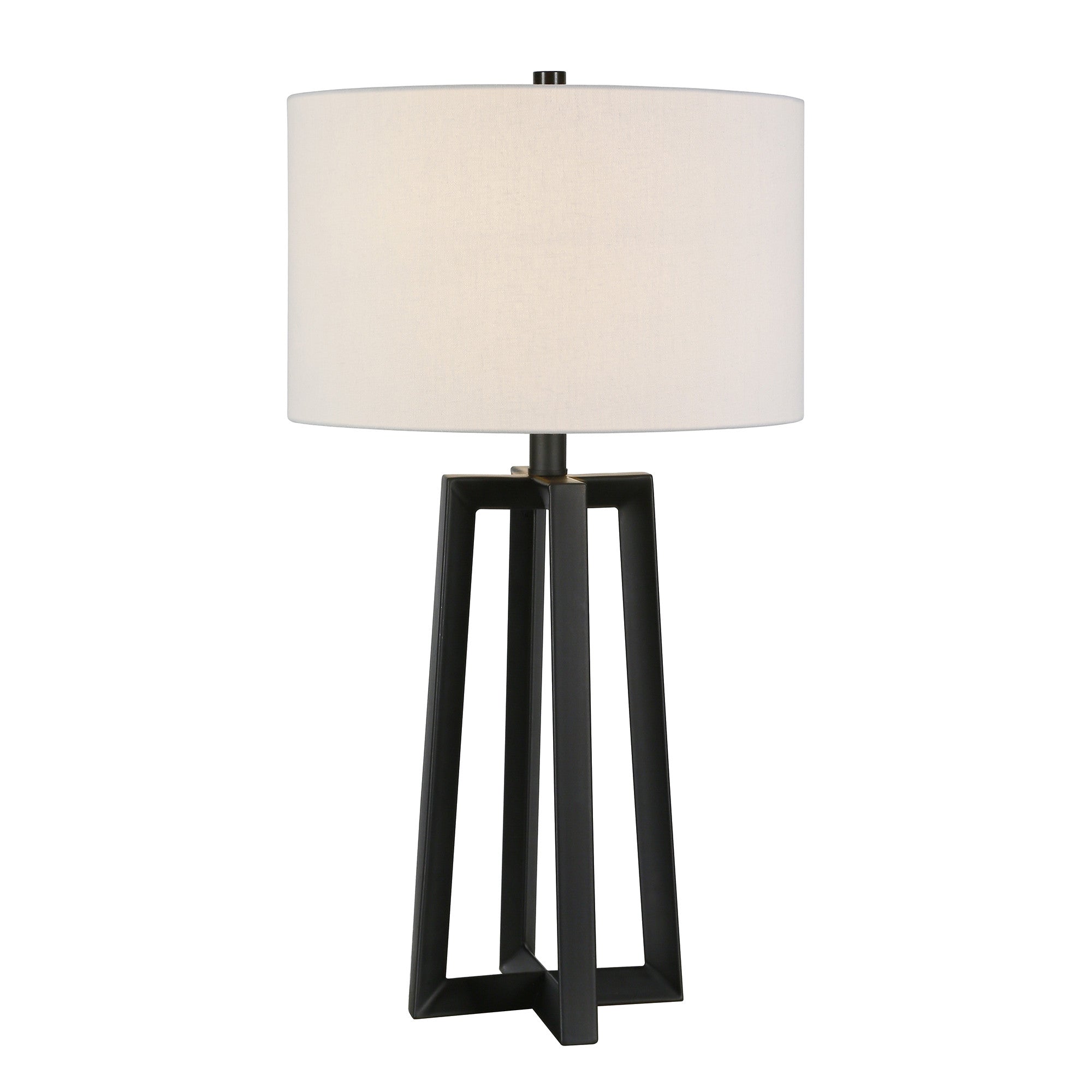 24" Black and White Metal Table Lamp With White Drum Shade