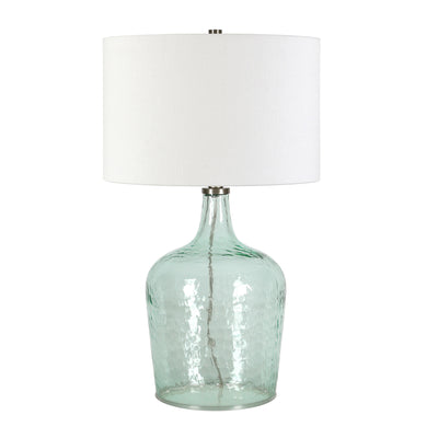 24" Blue Glass Table Lamp With White Drum Shade 