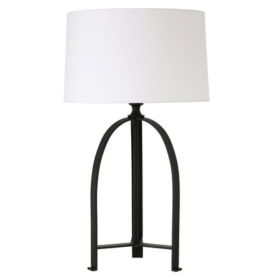 26" Black Metal Tripod Table Lamp With White Drum Shade 