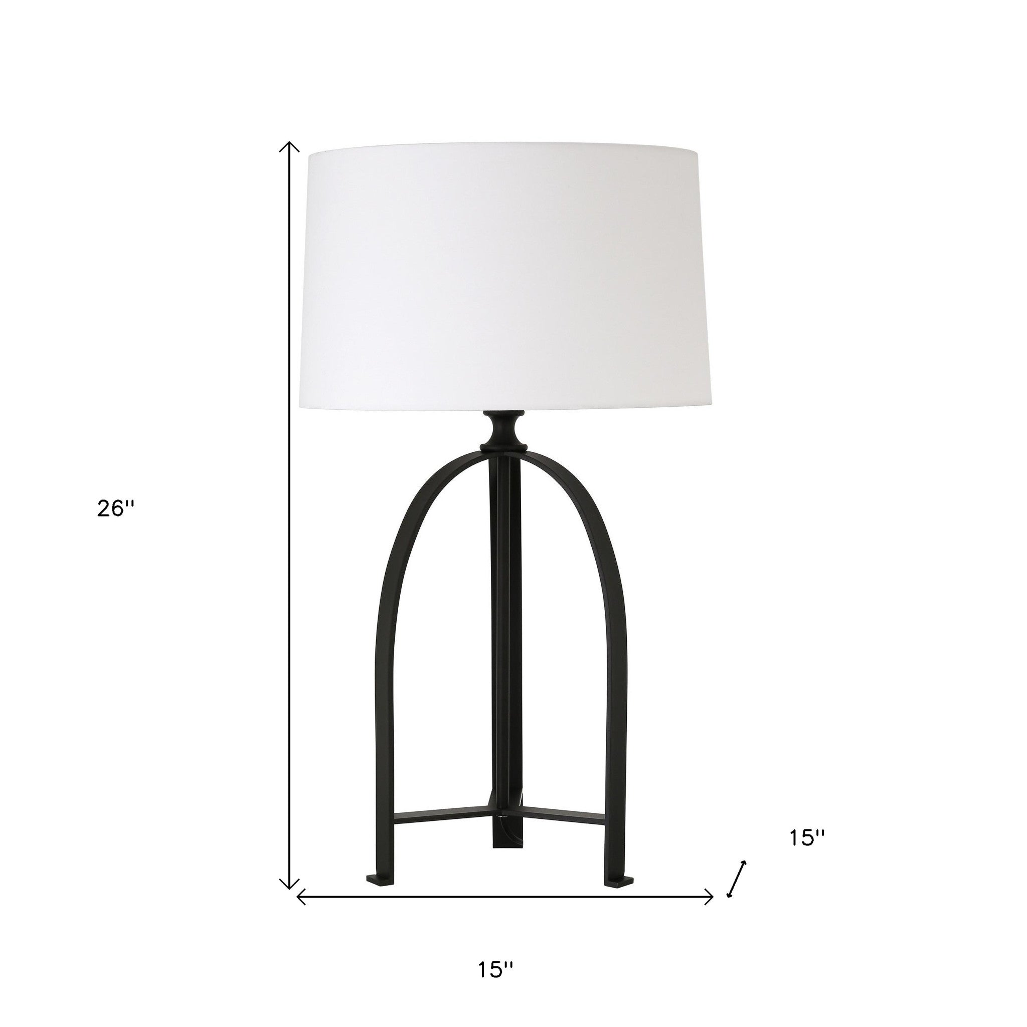 26" Black Metal Tripod Table Lamp With White Drum Shade