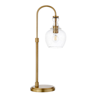 27" Brass Metal Arched Table Lamp With Clear Seeded Dome Shade 