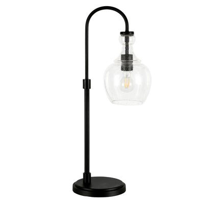 27" Black Metal Arched Table Lamp With Clear Dome Shade 