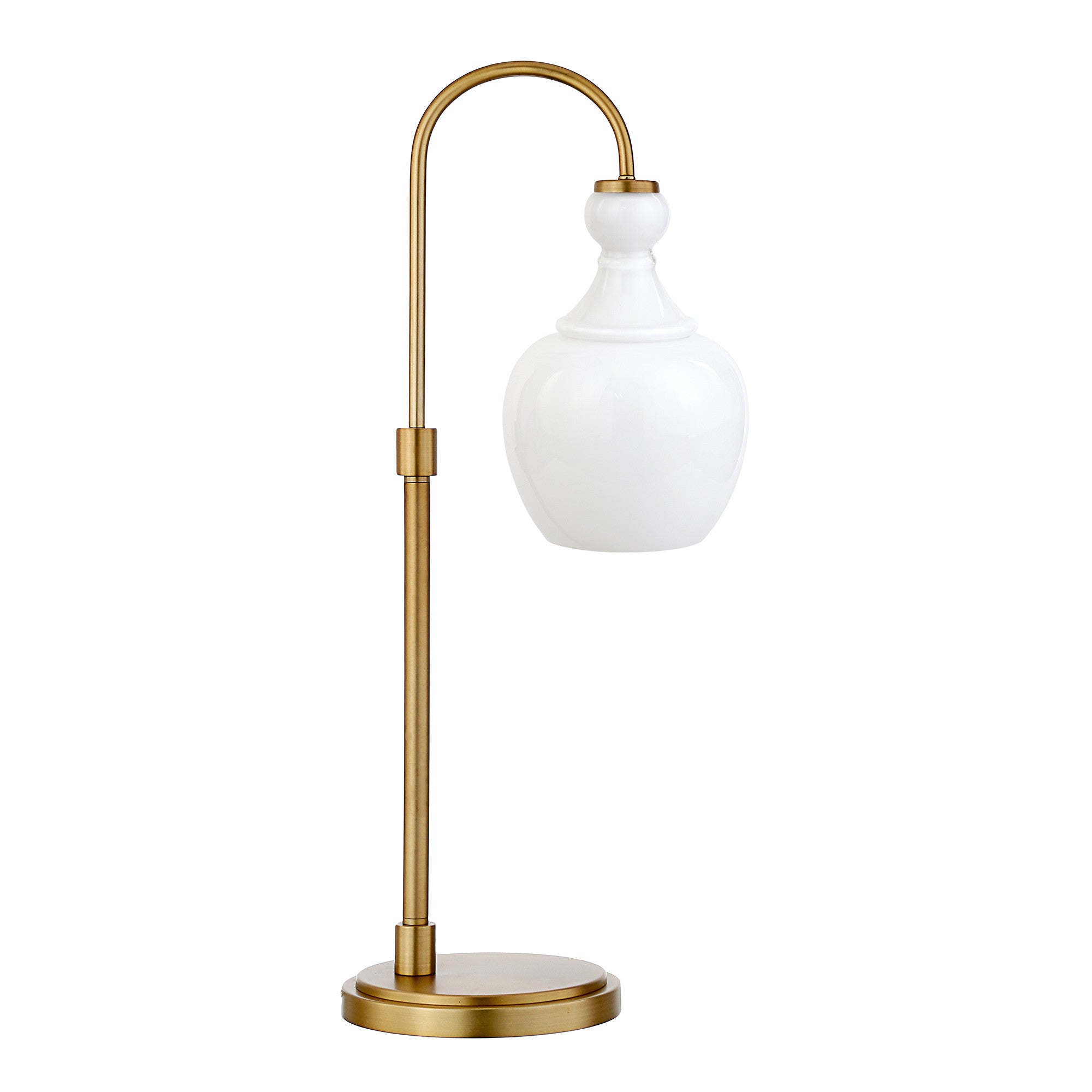 27" Brass Metal Arched Table Lamp With White Dome Shade