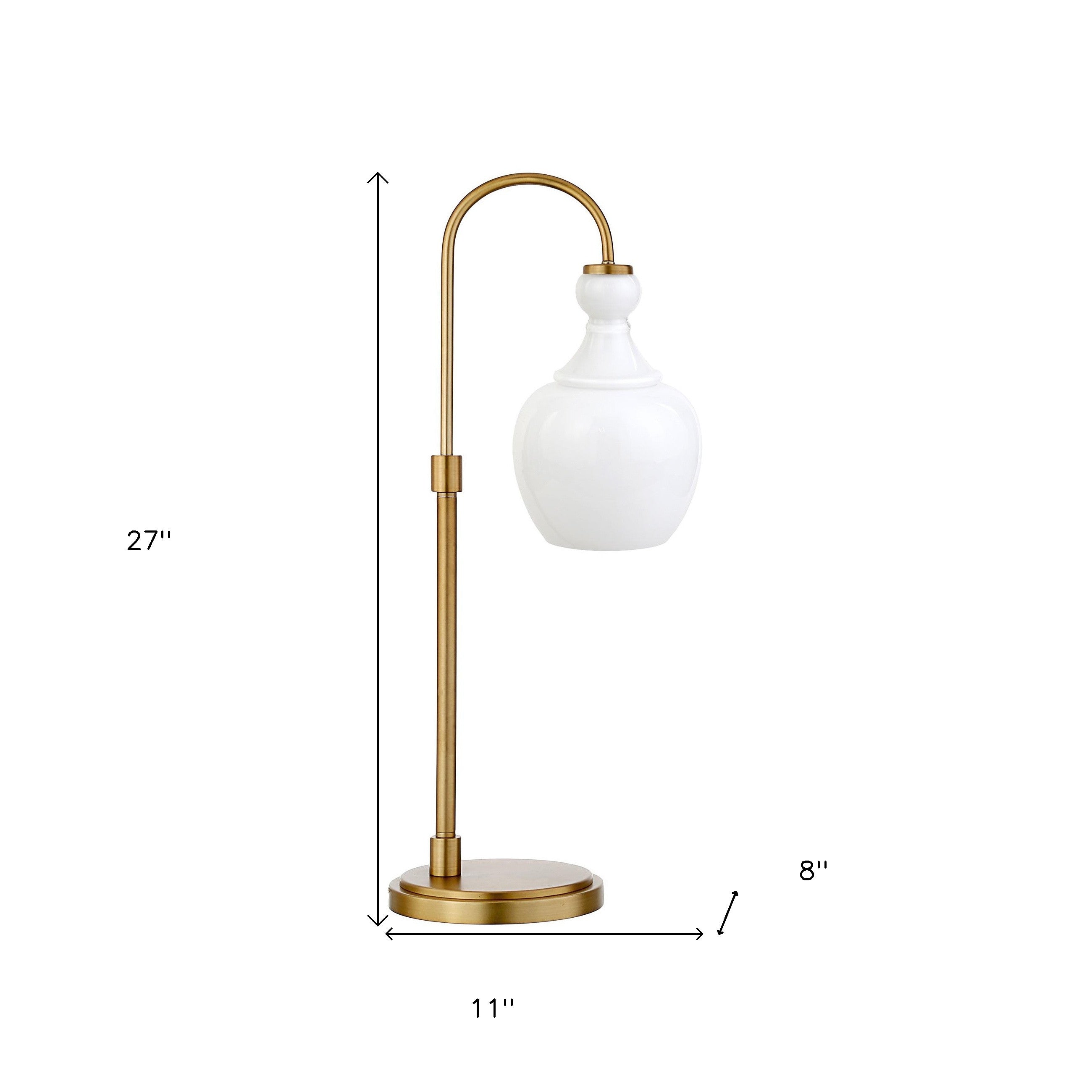 27" Brass Metal Arched Table Lamp With White Dome Shade