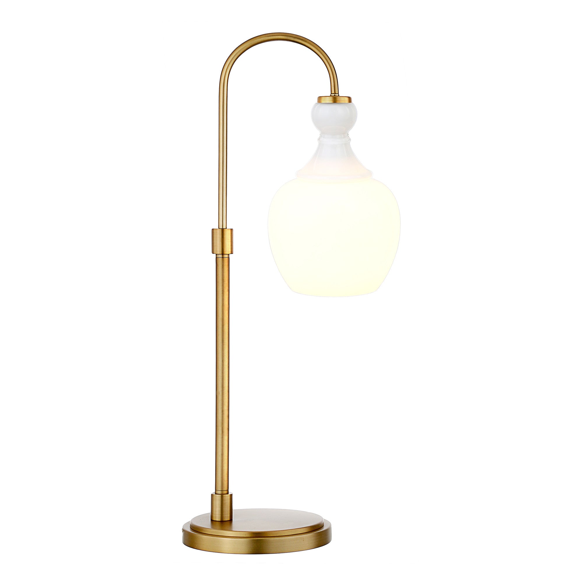 27" Brass Metal Arched Table Lamp With White Dome Shade