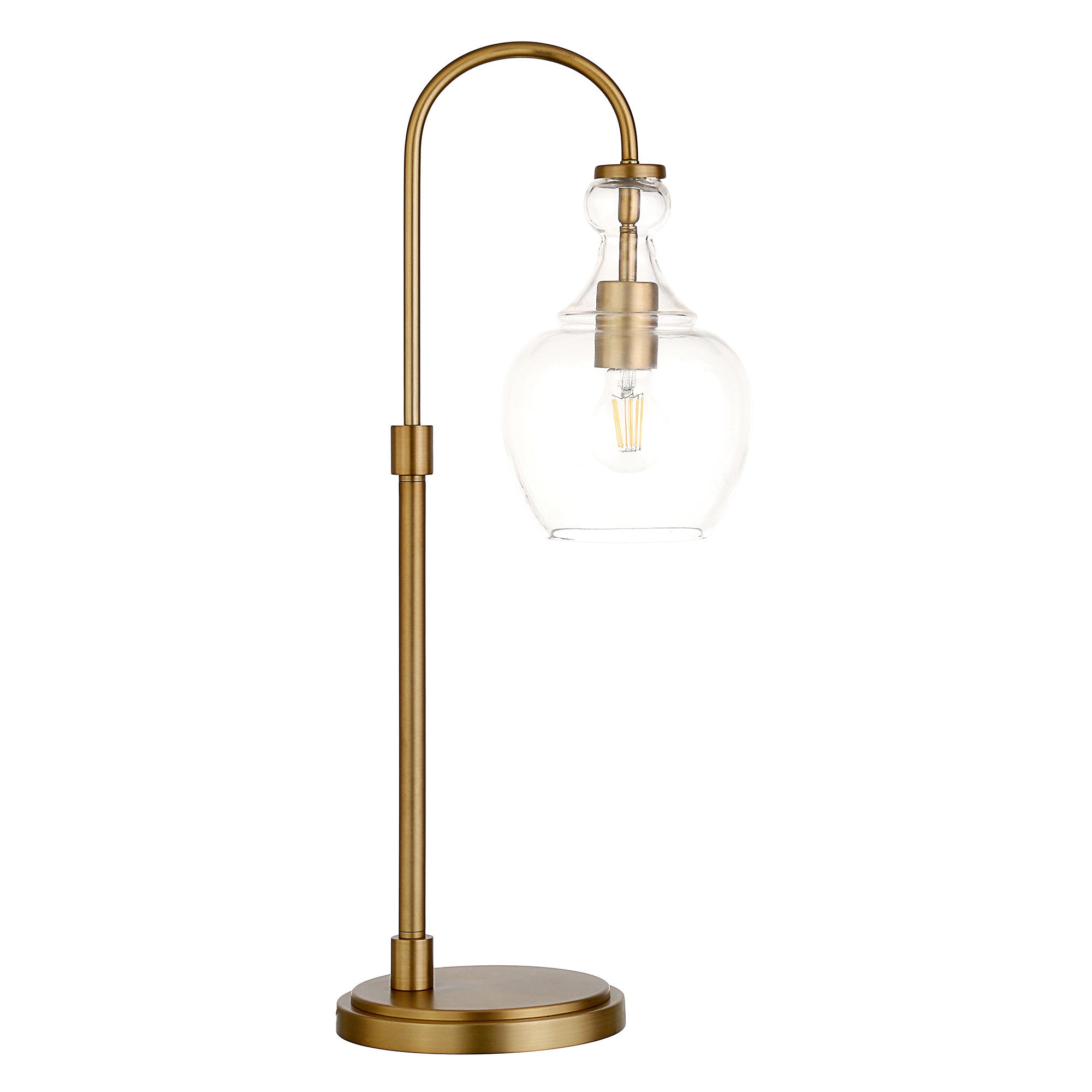 27" Brass Metal Arched Table Lamp With Clear Dome Shade