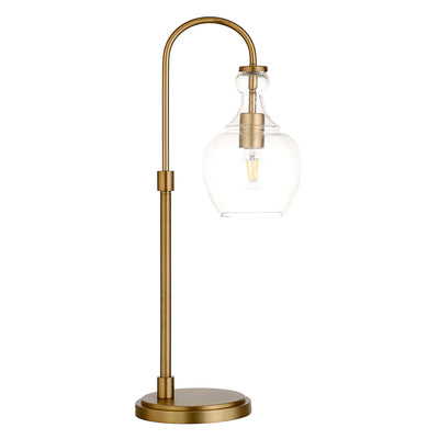 27" Brass Metal Arched Table Lamp With Clear Dome Shade 