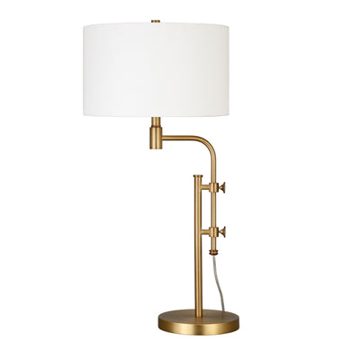 32" Brass Metal Adjustable Table Lamp With White Drum Shade 