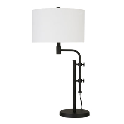32" Black Metal Adjustable Table Lamp With White Drum Shade 