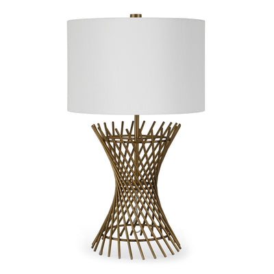 25" Antiqued Brass Metal Adjustable Table Lamp With White Drum Shade 