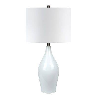 28" White Porcelain Table Lamp With White Drum Shade 