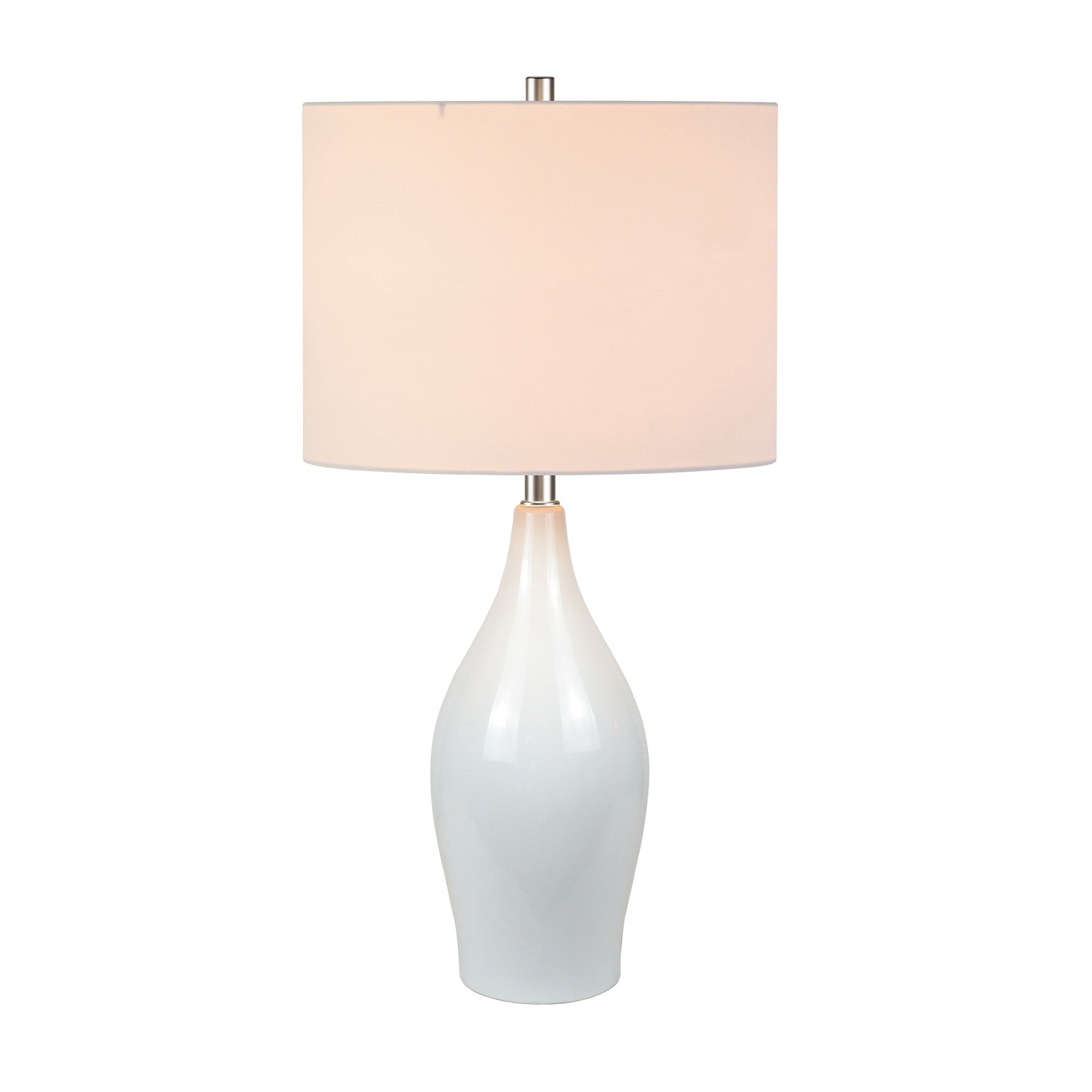 28" White Porcelain Table Lamp With White Drum Shade