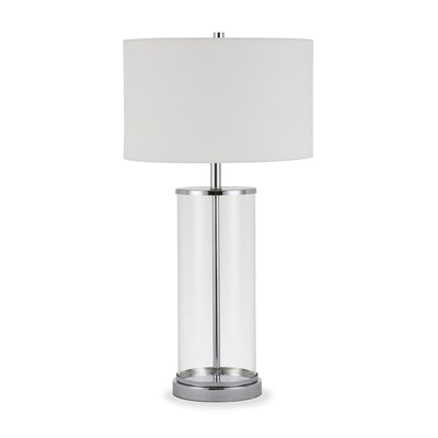 28" Nickel Glass Table Lamp With White Drum Shade 