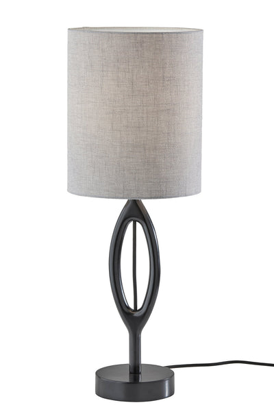 28" Black Solid Wood Round Table Lamp With Gray Drum Shade 