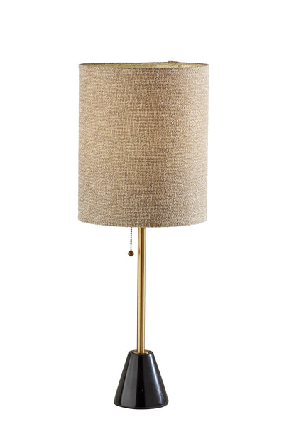 28" Black and Gold Metal Cylinder Table Lamp With Beige Drum Shade 