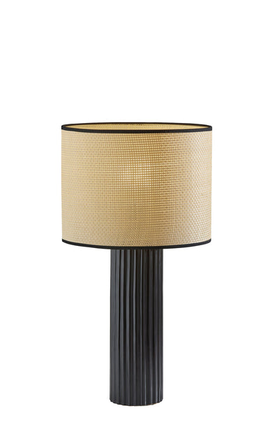 24" Black Ceramic Cylinder Table Lamp With Beige Drum Shade 