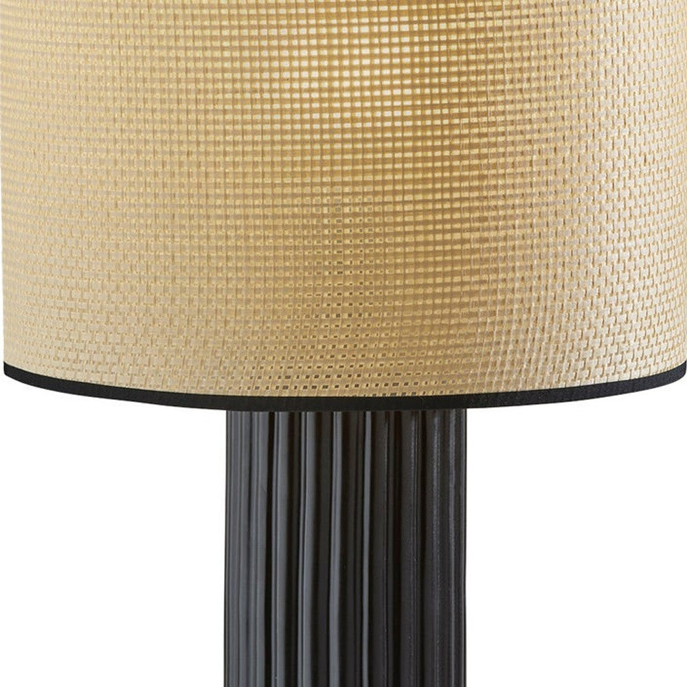 24" Black Ceramic Cylinder Table Lamp With Beige Drum Shade