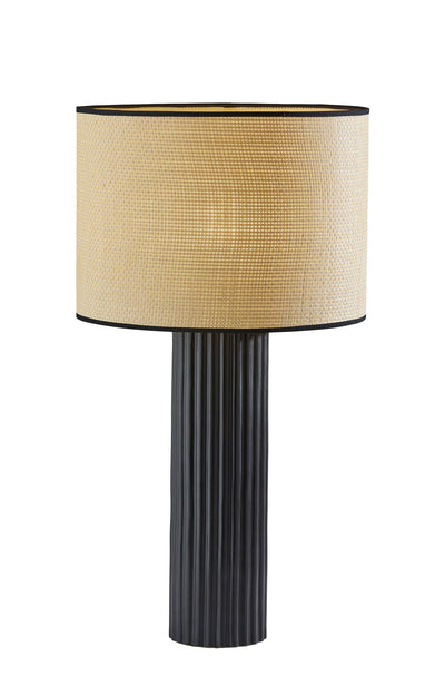 29" Black Ceramic Cylinder Table Lamp With Beige Drum Shade 