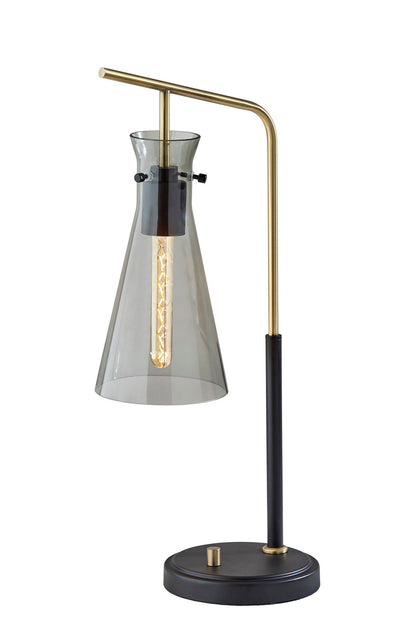 24" Black and Gold Metal Cylinder Desk Table Lamp With Gray Cone Shade 