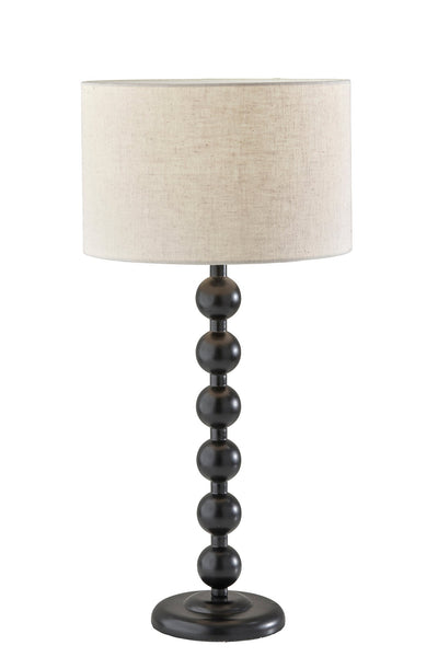 28" Black Solid Wood Candlestick Table Lamp With Off White Drum Shade 