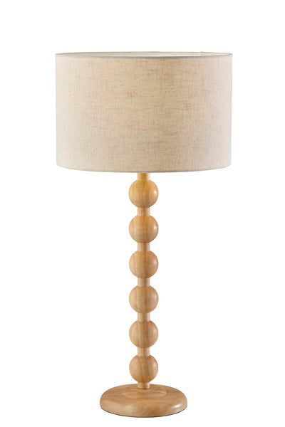 28" Brown Solid Wood Candlestick Table Lamp With Off White Drum Shade 