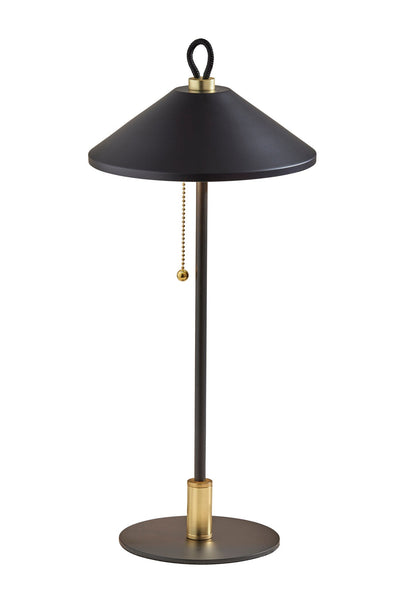 20" Black and Gold Metal Two Light Candlestick LED Table Lamp With Black Cone Shade 