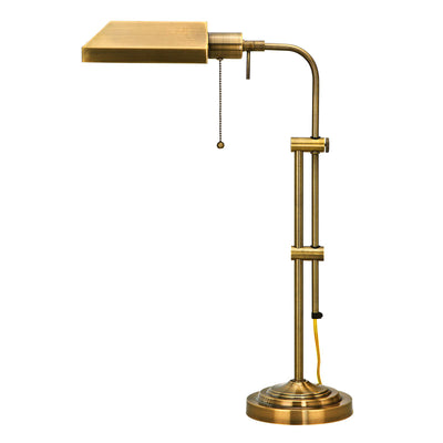 26" Bronze Metal Adjustable Table Lamp With Antiqued Brass Rectangular Shade 