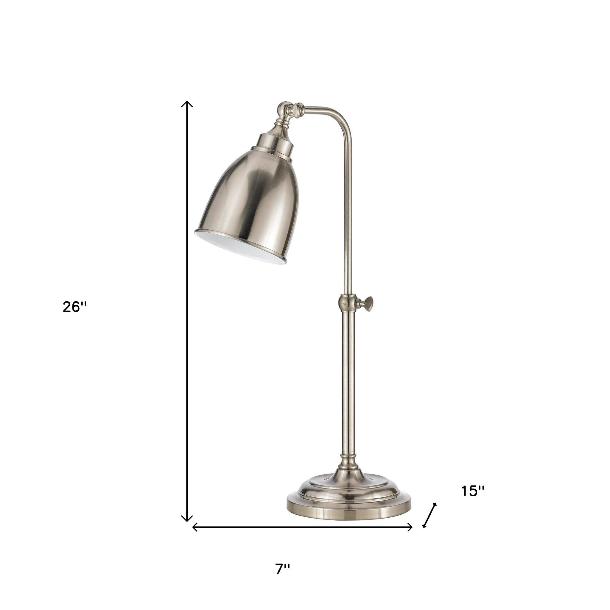 26" Nickel Metal Adjustable Table Lamp With Nickel Dome Shade 