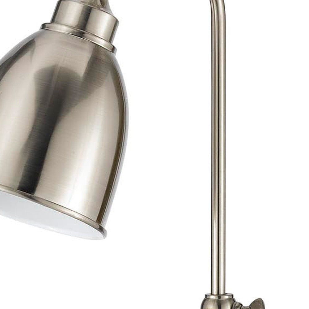 26" Nickel Metal Adjustable Table Lamp With Nickel Dome Shade 