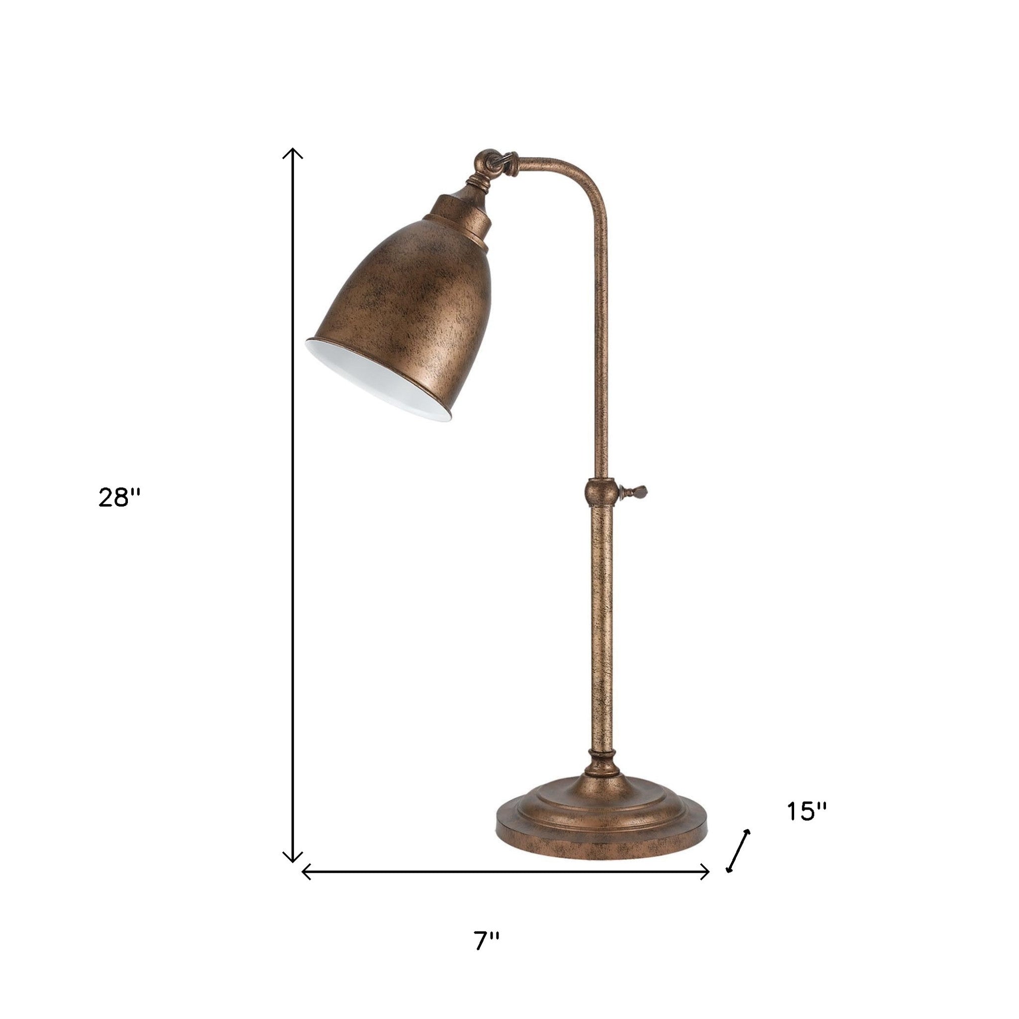 28" Bronze Metal Adjustable Lantern Table Lamp With Bronze Dome Shade 