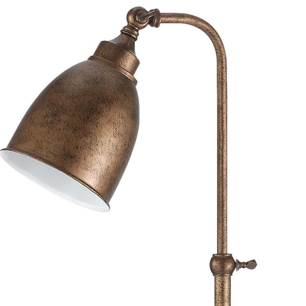 28" Bronze Metal Adjustable Lantern Table Lamp With Bronze Dome Shade 
