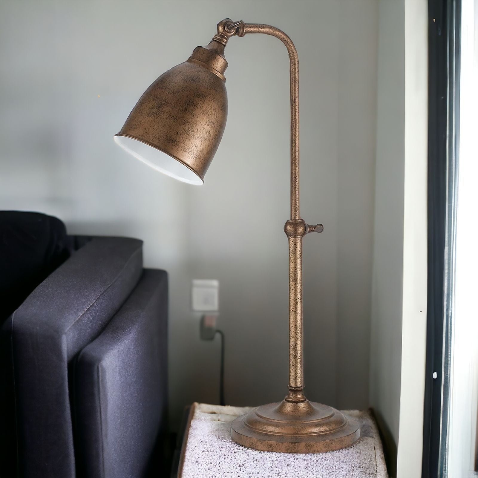 28" Bronze Metal Adjustable Lantern Table Lamp With Bronze Dome Shade 