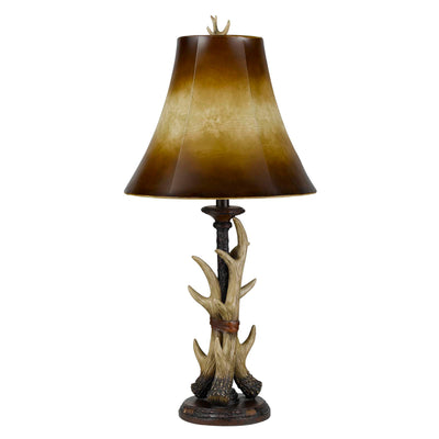 30" Brown Antlers Table Lamp With Two Tone Brown Bell Shade 