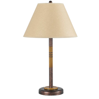 24" Rustic Bronze and Oak Metal Table Lamp With Brown Empire Shade 