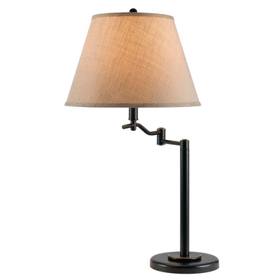 29" Bronze Metal Swing Arm Table Lamp With Off White Empire Shade 