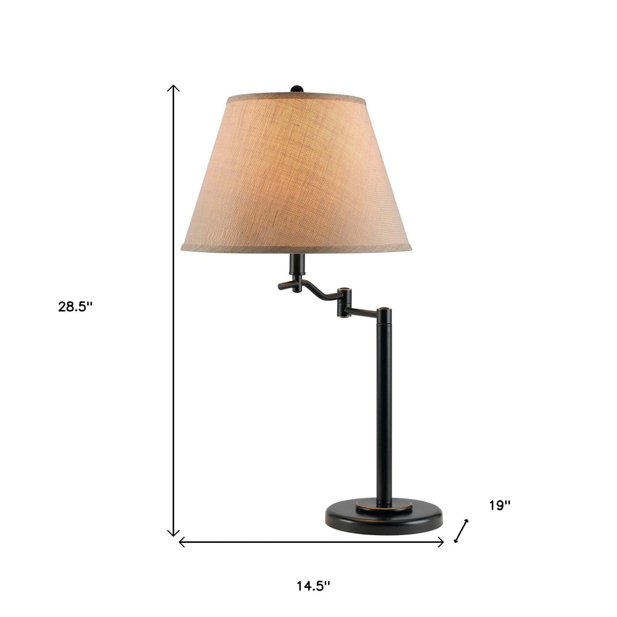 29" Bronze Metal Swing Arm Table Lamp With Off White Empire Shade 