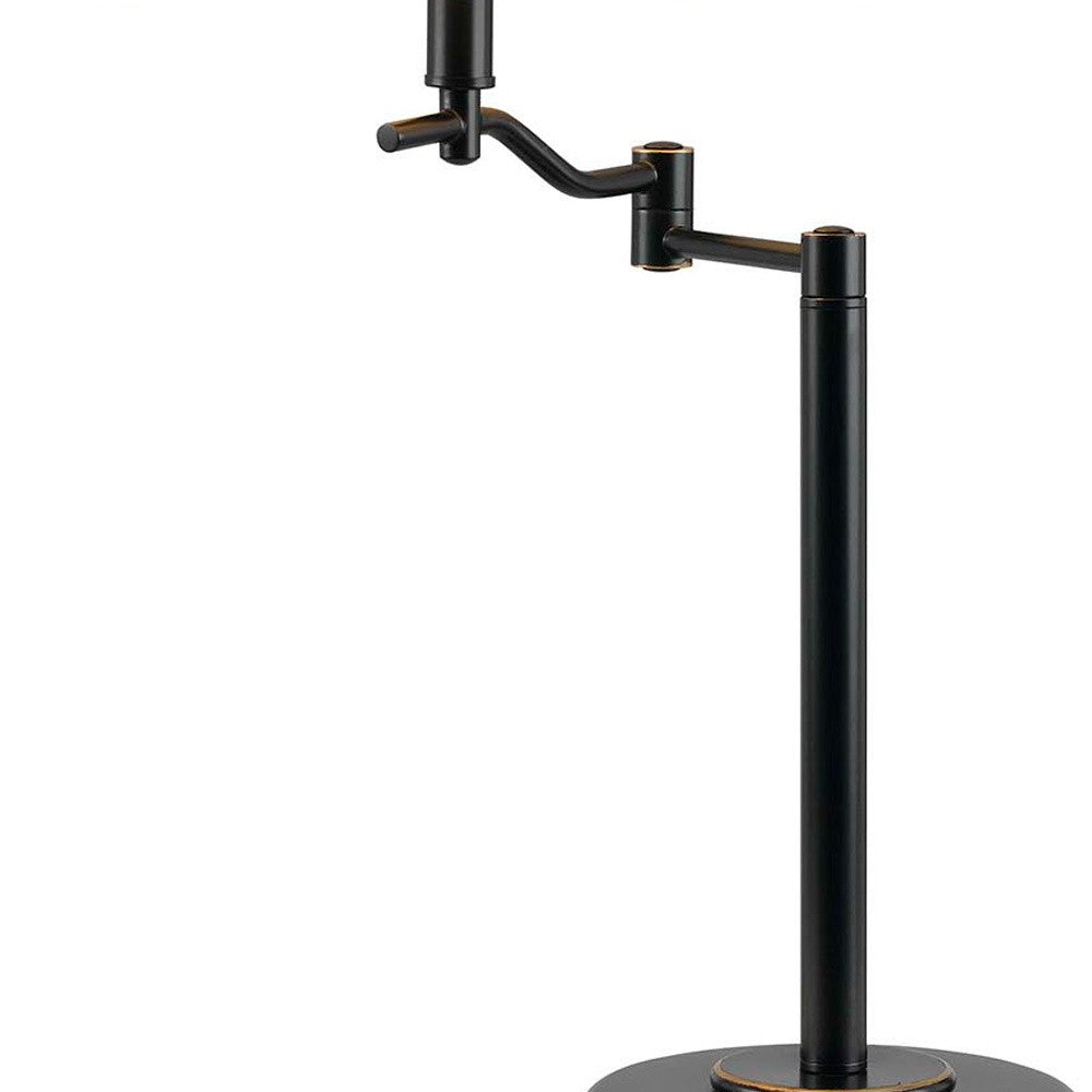 29" Bronze Metal Swing Arm Table Lamp With Off White Empire Shade 