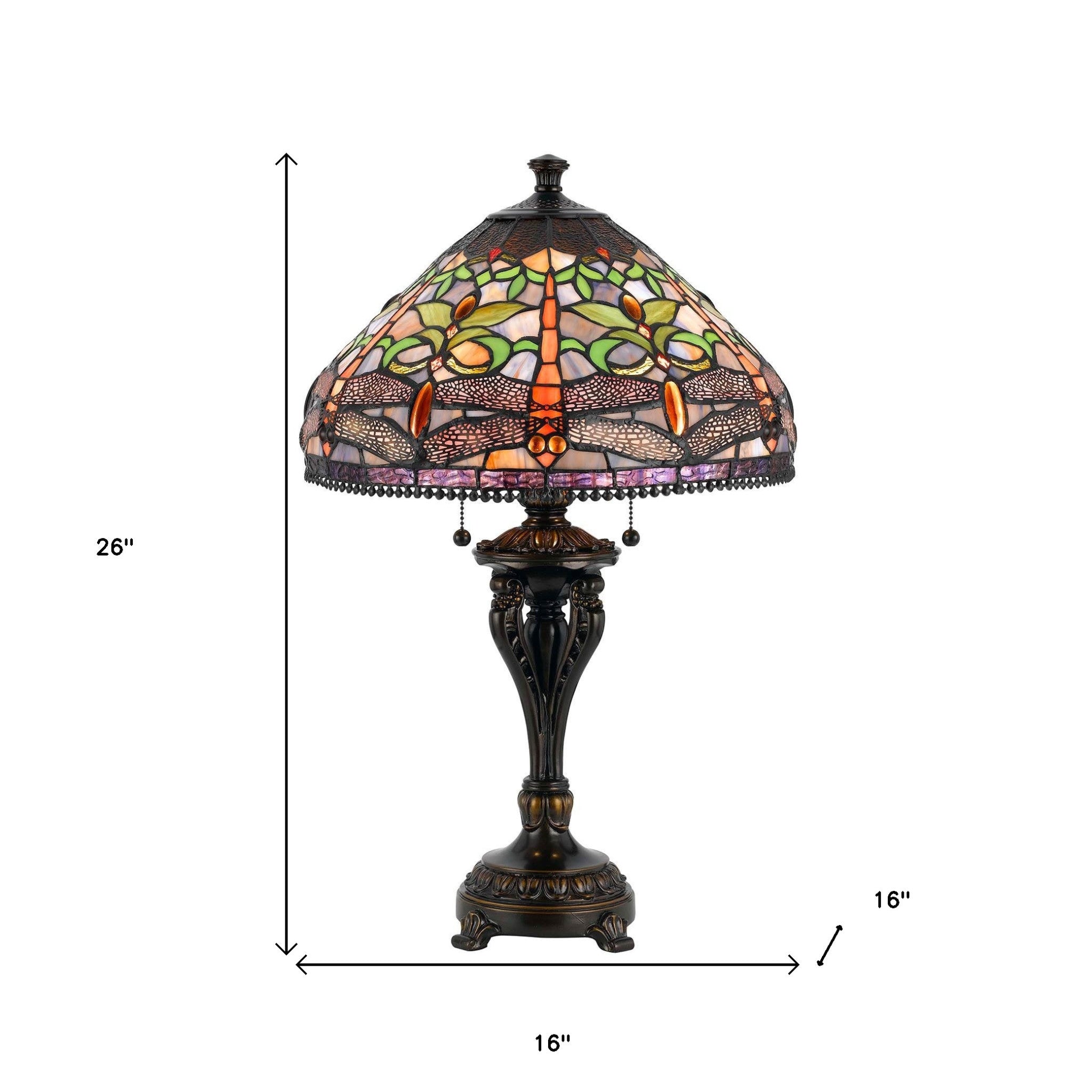 26" Bronze Metal Two Light Table Lamp With Purple Cone Shade 