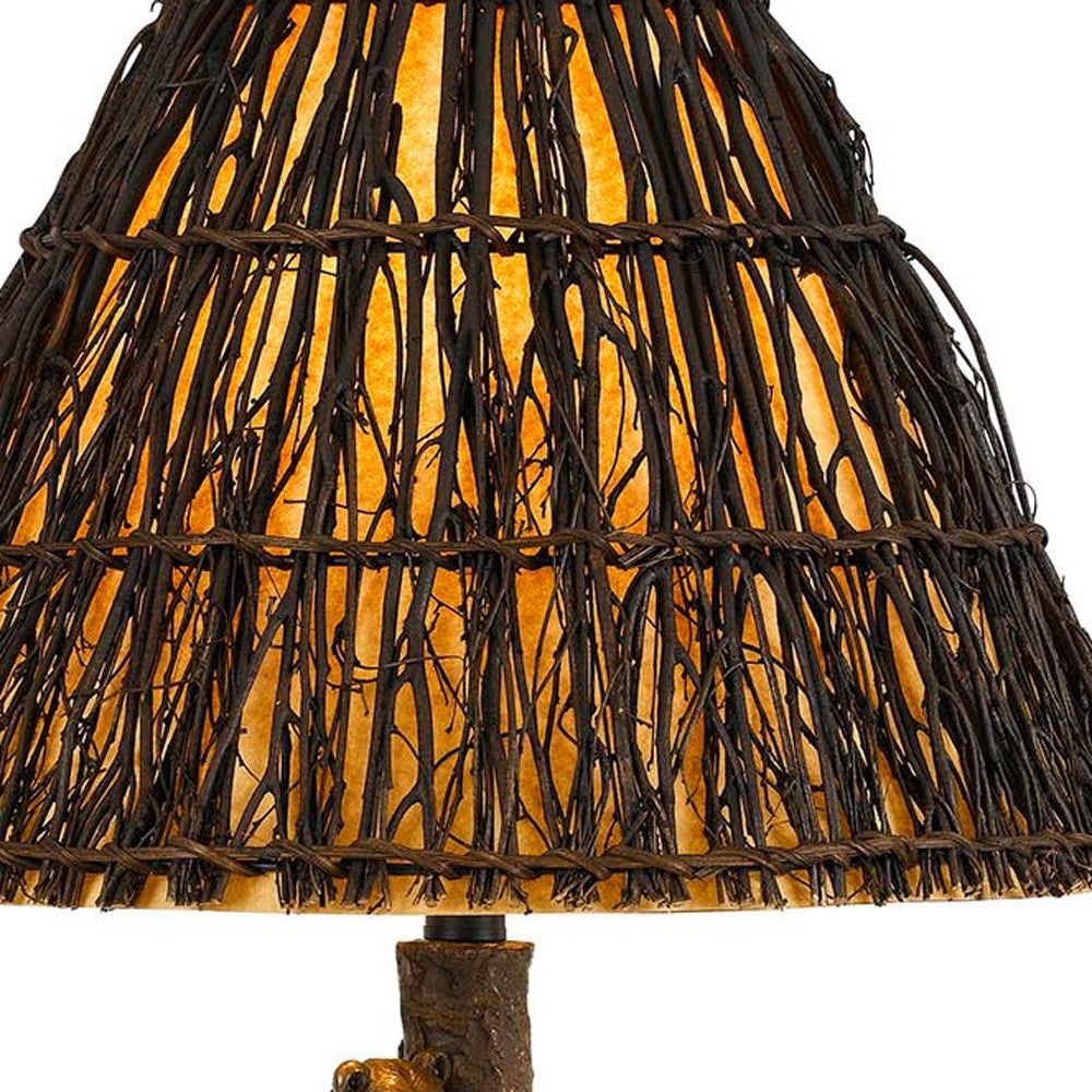 30" Bronze Table Lamp With Brown Empire Shade 