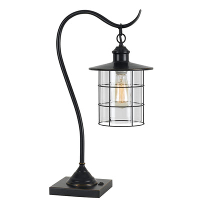 25" Bronze Metal Lantern Style Desk Lamp With Edison Bulb 