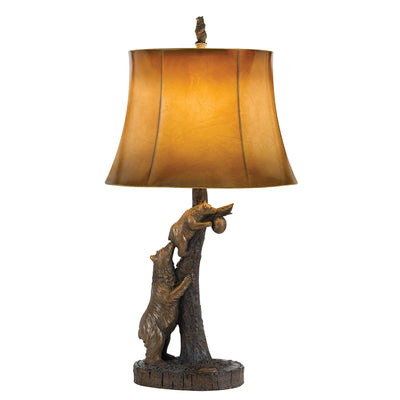 31" Bronze Bears After the Honey Table Lamp With Brown Faux Leather Shade 